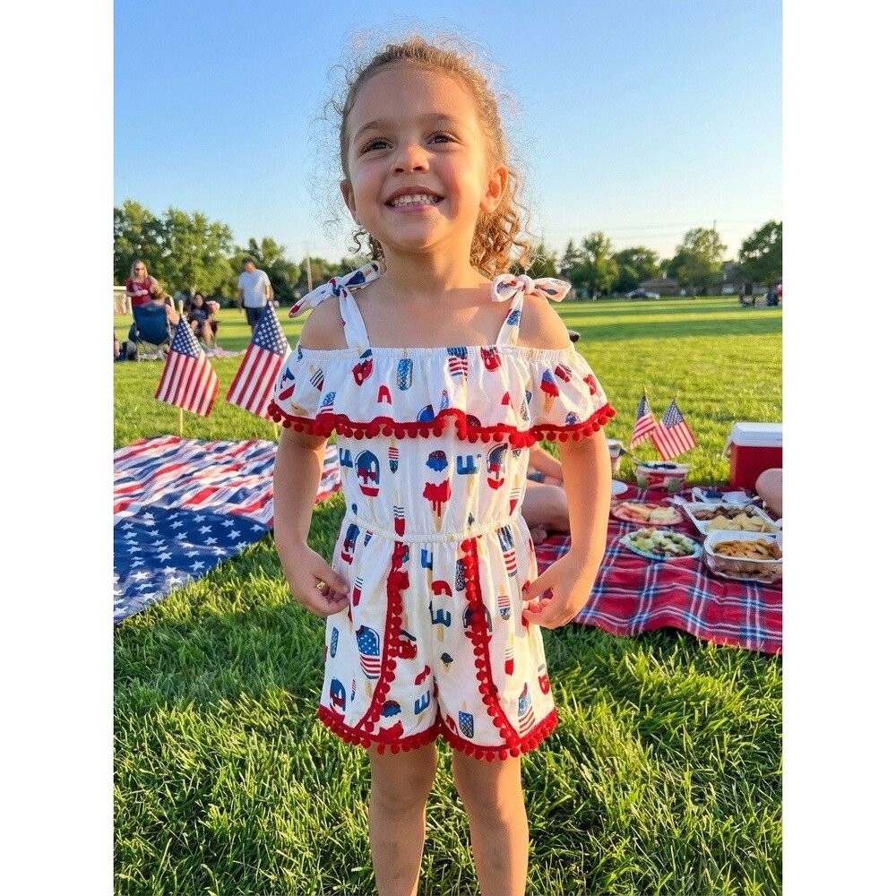 4th July Girls Red Wht Blue Romper Shorts Popsicle Patriotic 3XL( 8/9 Yrs) New